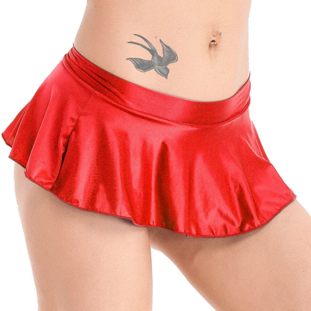 Sexy Womens Glossy Short Skirt Shiny Skater Dance Party Skirt  A-line Skirt 2023 Fashion Summer Women&