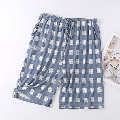 Pijamas De Hombre Sleepwear Shorts 2025 New Fashion Plaid Pajamas Pant Men Loose Modal Nightwear Home Pants Man Plus Size