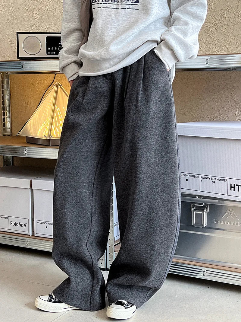 2025 Women Winter Autumn Thick Pants High Waist Wide Leg Warm Woolen Pants Fashion Clothes Vintage Pants Female Trousers