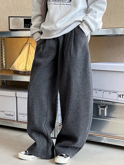 2025 Women Winter Autumn Thick Pants High Waist Wide Leg Warm Woolen Pants Fashion Clothes Vintage Pants Female Trousers