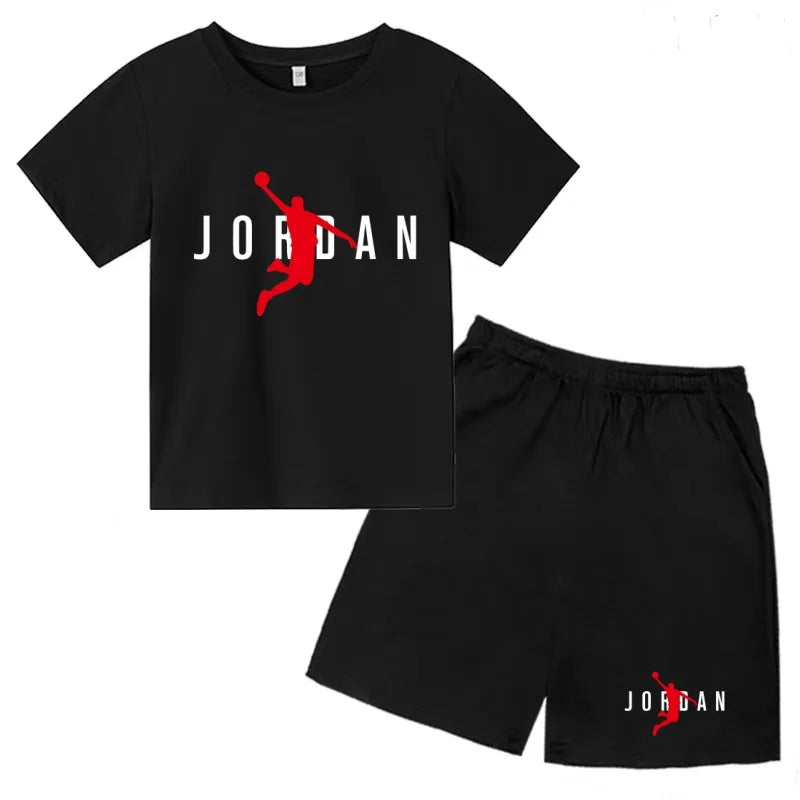 Children Summer Clothes T-shirt Sports Wear Letter Short-Sleeved +Shorts Boy 2P Girl Casual Fashion Coat Sunshine Basketball Set