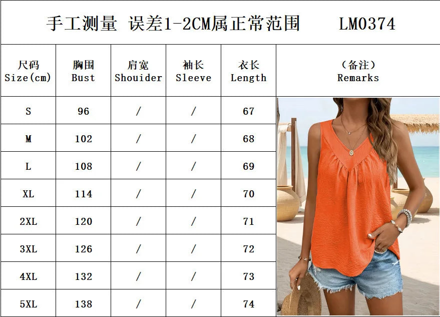 2025 Women Blouses Summer Vest Loose Sleeveless Cotton Linen Shirt Casual V-Neck Solid Colors Ladies Black White Tops Plus Size