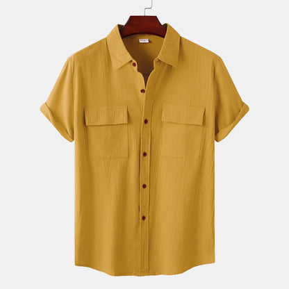 Turn Down Collar Men Shirts Solid Short Sleeve Shirts Single Breasted Casual Shirt Buttons Cardigan Sports Loose Breathable