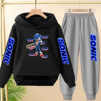 Kids Long-sleeved Clothing Supersonic Jogging Blue Sweatshirt Top Coat+Pants Hoodie Boys Girls 3-12Yrs Clothes Casual Sports Set