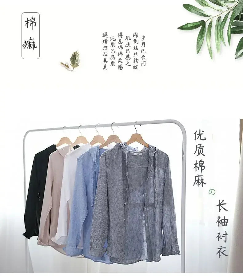 Long-sleeved Spring Summer New Solid Inen Shirt Trendy Men&