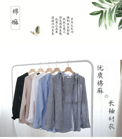 Long-sleeved Spring Summer New Solid Inen Shirt Trendy Men&