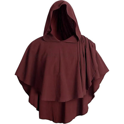 Medieval Hooded Cloak Coat for Men Medieval Cape Costume Adult Pagan Monk Robe Role Playing Short Cape