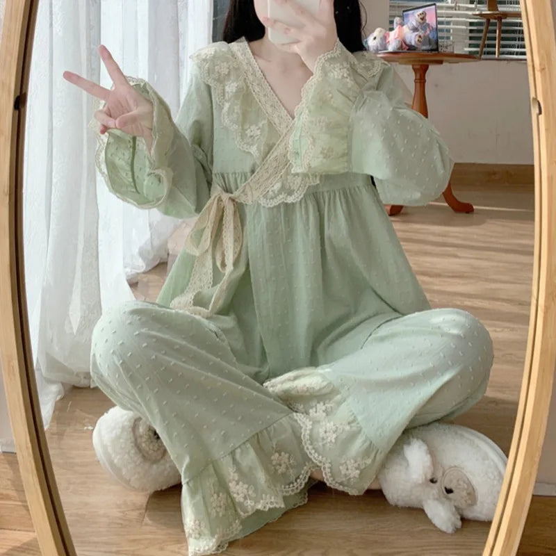 Pajama Pants Princess Sleepwear Lace Pajamas Sleeping Pajamas Women Home Clothes for Women Homewear Home Set Female Cute Pjs