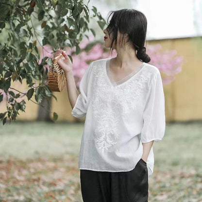 Fashion Woman Blouse 2023 Cotton Linen Casual Blusa Mujer Camisas Women&