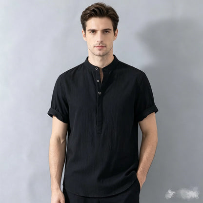 2026 New Cotton Linen Shirts for Men Casual Shirts Lightweight Short  Sleeve Henley Beach Shirts Hawaiian T Shirts for Men