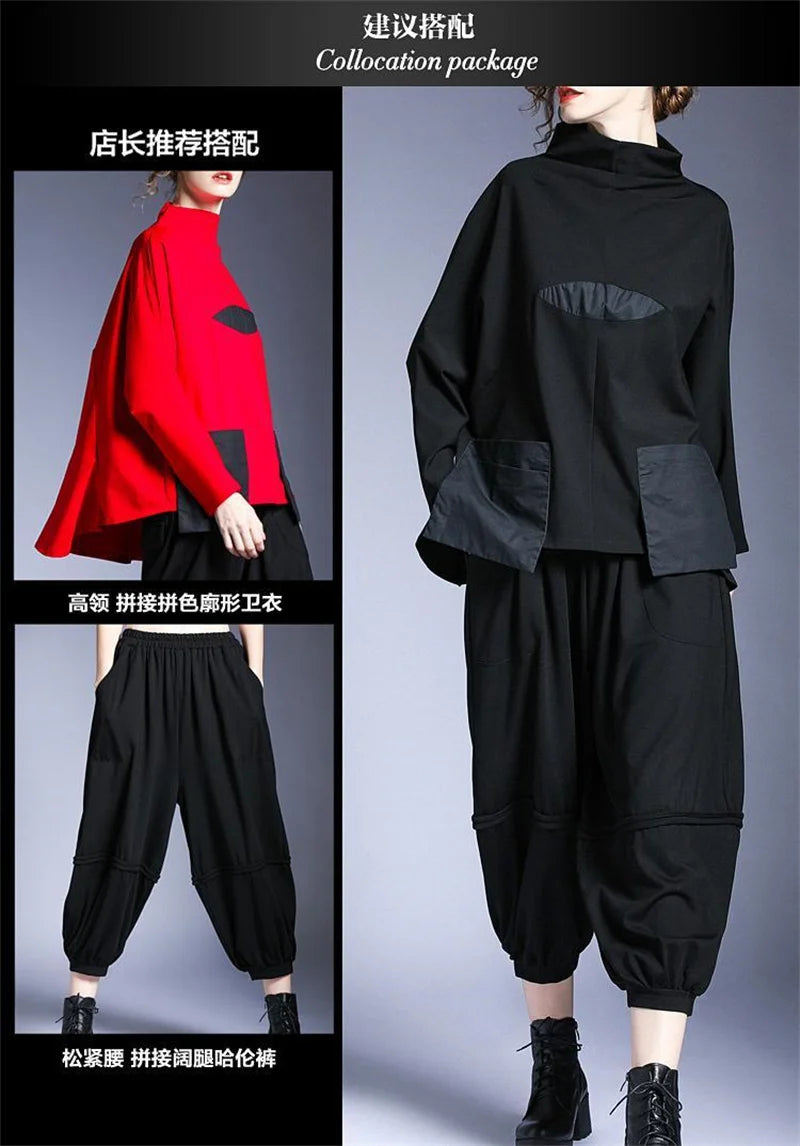 Hoodies Woman Clothing Woman Sweatshirts Autumn Loose High Neck Stitching Round  Coat Women&