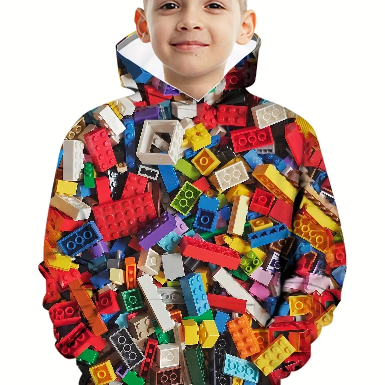 Kids Clothes Boy Hoodies Girl Clothes Long Sleeve Building Block Print Casual Kids Summer Autumn Clothes Top Children&