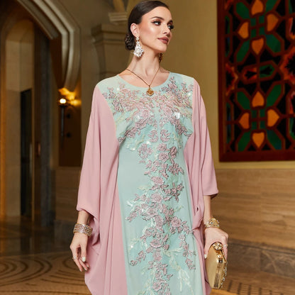 Moroccan Caftan Abayas Muslim Women Embroidery Bat Sleeve Maxi Dresses Eid Ramadan Kaftan Turkey Arabic Islamic Dubai Djellaba