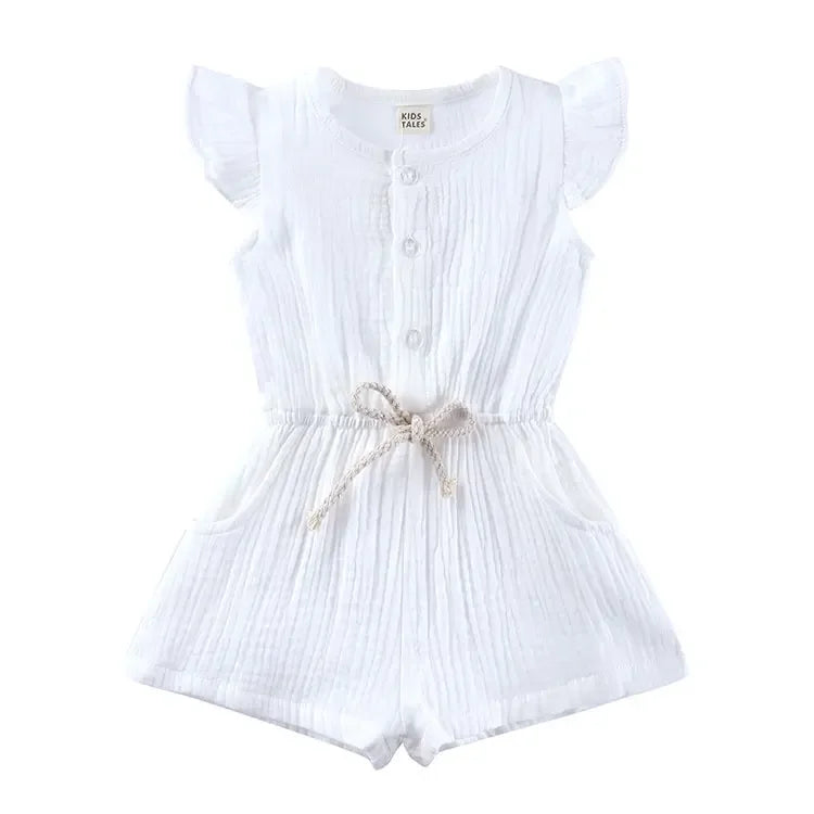 Summer New Kids Clothes Girls Rompers Cotton Linen Kids Jumpsuits Short Sleeve Children Clothing Girls Rompers 1-5 Years