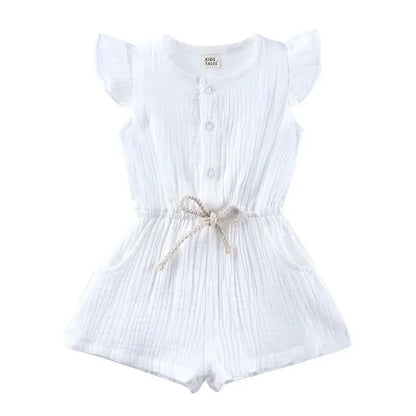 Summer New Kids Clothes Girls Rompers Cotton Linen Kids Jumpsuits Short Sleeve Children Clothing Girls Rompers 1-5 Years