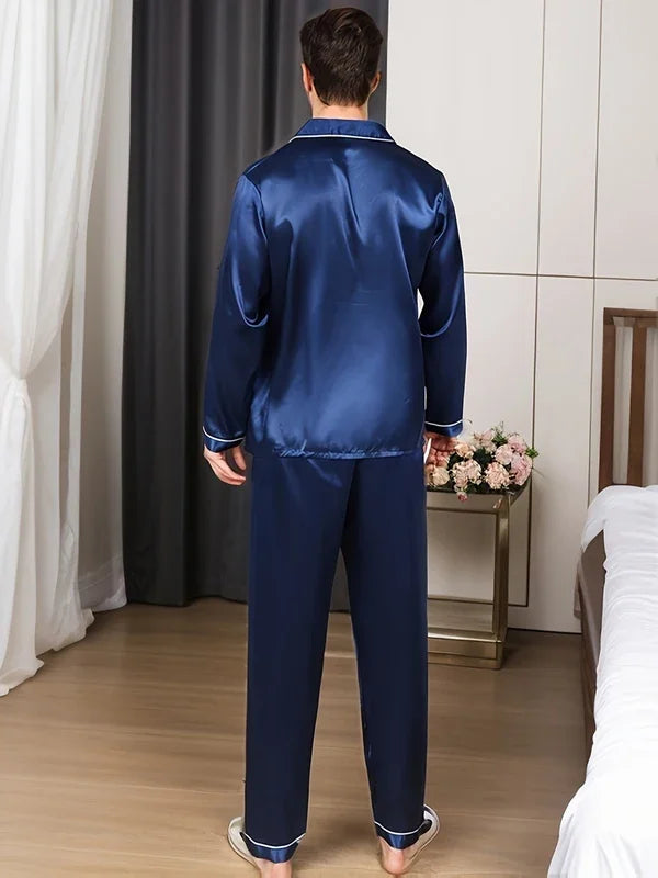 Men Pajama Sets Microfiber Sleepwear For Sleeping Man Shirt Satin Long Sleeve Pyjama Male Home Night Wear Plus Size Loungewear