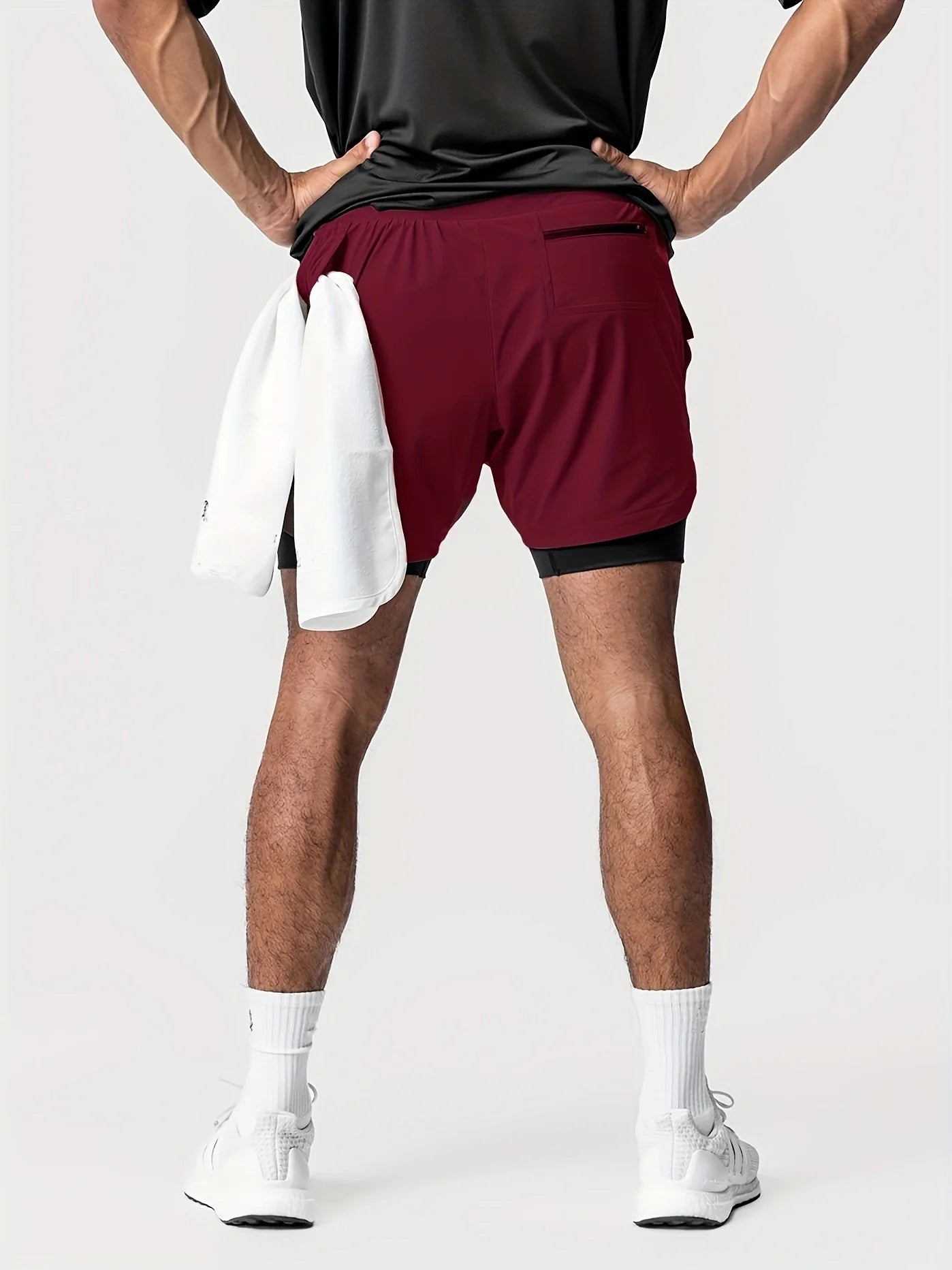 Sports shorts for men, double layered, quarter quick drying, elastic basketball, running training equipment, deep squat fitness,