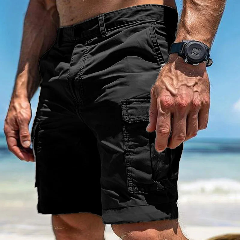 Beach Casual Shorts Men Multi-Pocket Cargo Short Pants Jorts Summer Breathable Loose Straight Solid Color Wear-Resistant Shorts