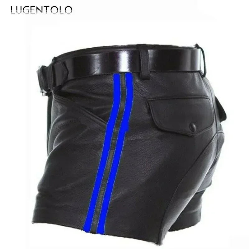 Men PU Shorts Casual Solid Large Size Loose Faux Leather Fashion Mens Street Summer Spring Versatile Trend Club Punk Style Pants