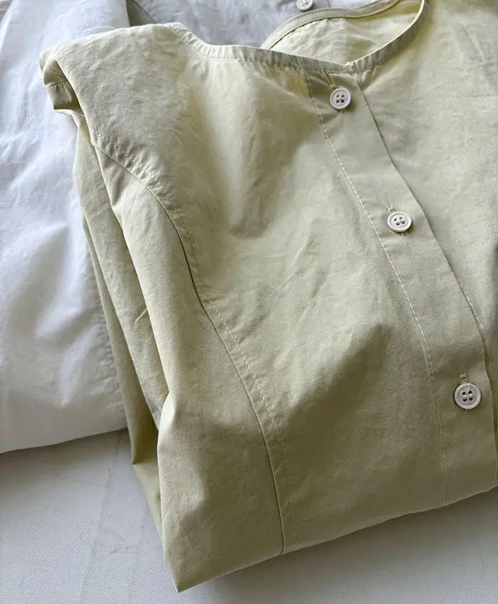 Women Round Neck Blouse Short Sleeve Button Down Loose Casual Solid Color Summer Shirt