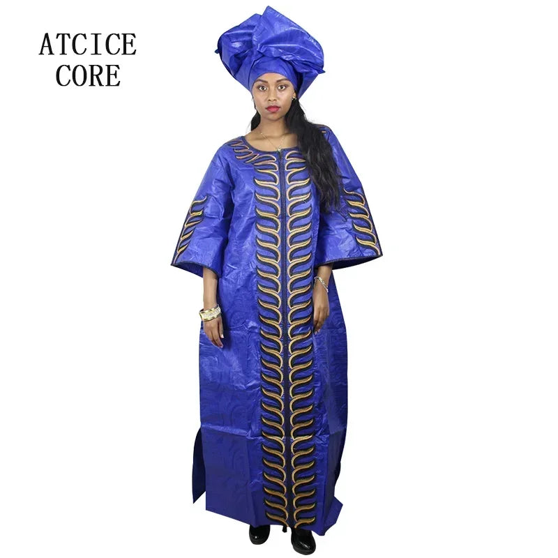 African Plus Size Kaftan Dress Emboridered Full Gown Nightdress Party Casual Dress With Scarf