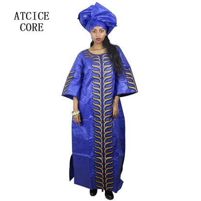 African Plus Size Kaftan Dress Emboridered Full Gown Nightdress Party Casual Dress With Scarf