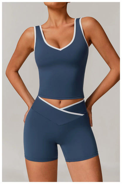 Women Gym Clothes Yoga Suits High Waist Two Piece Set Gym Leggings Yoga Sportswear Fitness Vest Crop Top Tracksuits Sports Bra
