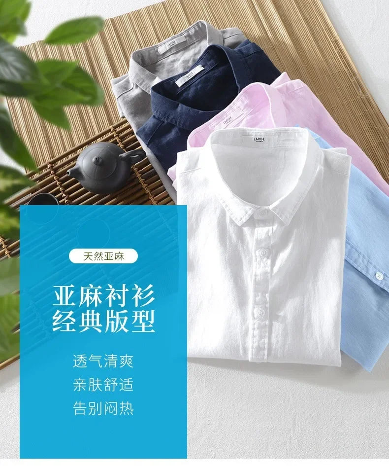 Pure Linen Short-sleeved Shirt Men&