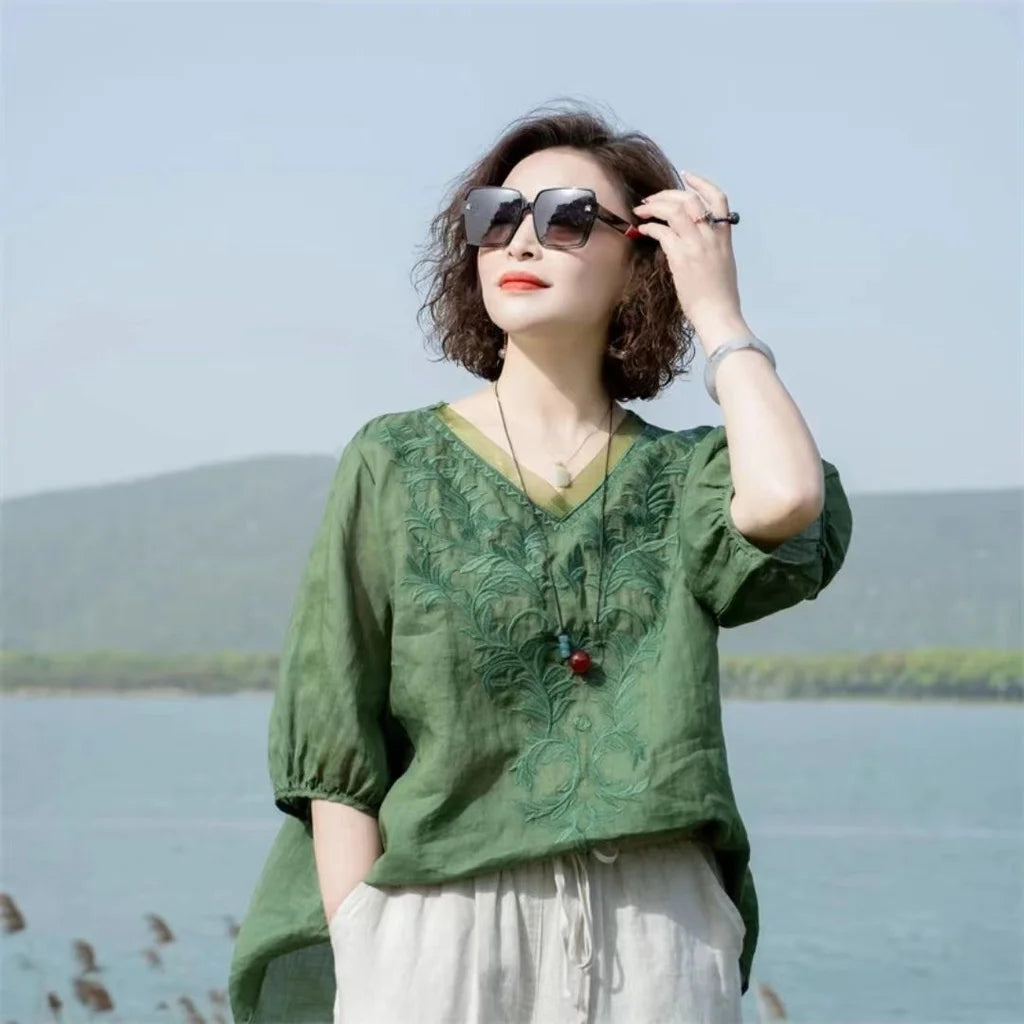 Fashion Woman Blouse 2023 Cotton Linen Casual Blusa Mujer Camisas Women&