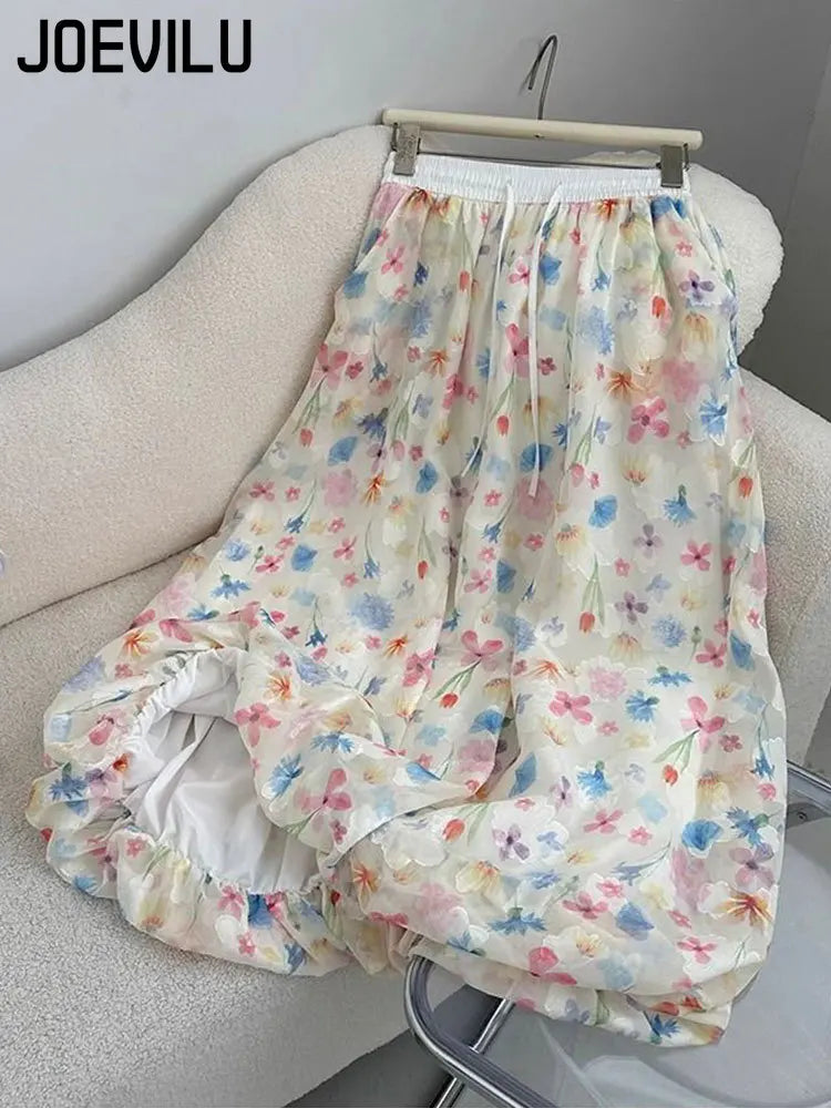 Summer French Style Floral Palazzo Pants Women High Waist Loose Boho Print Wide Leg Trousers with Drapery Comfortable &amp; Elegant