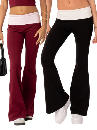 Women Fashion Flared Pants Casual Contrast Color Creativity Elastic Waist Bell Bottoms Bootcut Trousers Y2K 2024 New Streetwear