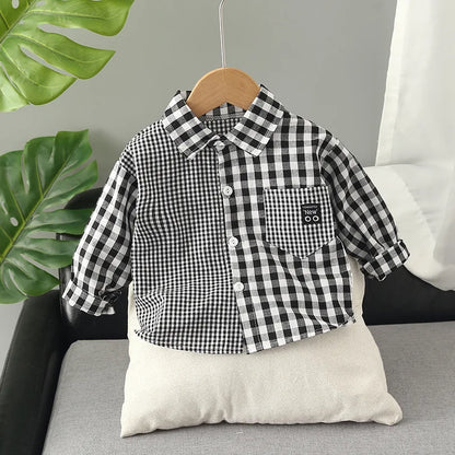 Kids Shirt Clothes Spring Thin Blouses Clothing Infant Boy Plaid Cotton Tops 1 2 3 4 Years Kids Long Sleeves Shirt