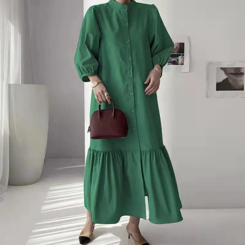 Fashion Summer Dress for Women Vintage Ruffles Hem Cardigan Long Dresses Women Elegant Casual Sundress Party Vestidos Robe Femme