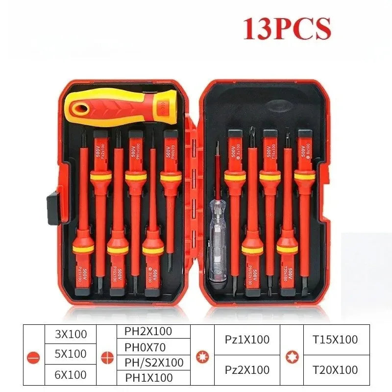 Electrician Tools Kit 13pcs Insulated Screwdriver Set Professional Changeable Repair Screw Drivers for Safety Multifunctional