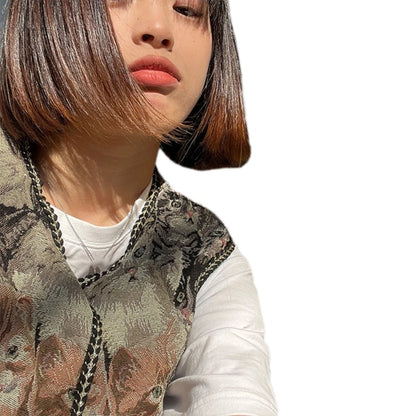 Vintage Floral Embroidery Printed Cardigan Vest Womens Elegant Sleeveless Tops Spring Summer Female Clothing Dropshipping
