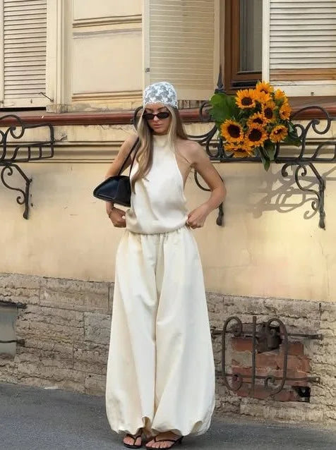 Women High Waist Wide Leg Linen Blend Casual Palazzo Pants