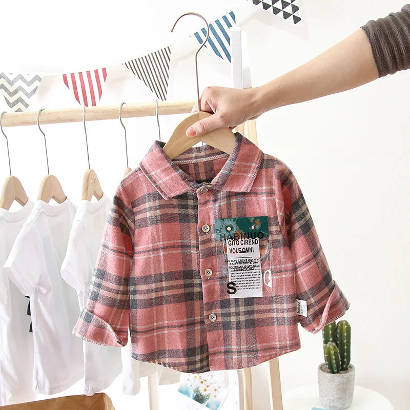 Kids Shirt Clothes Spring Thin Blouses Clothing Infant Boy Plaid Cotton Tops 1 2 3 4 Years Kids Long Sleeves Shirt
