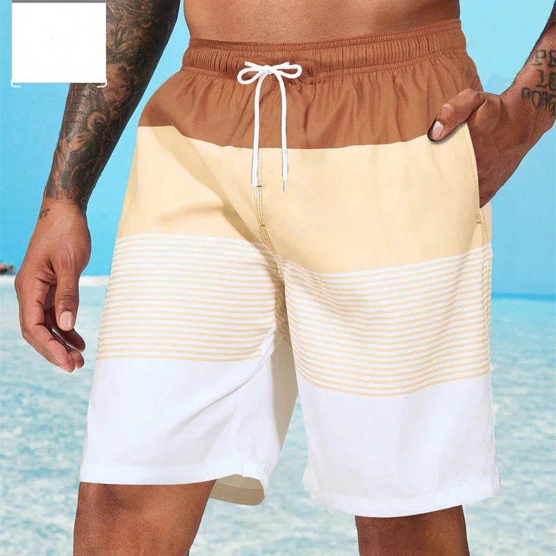 Men Striped Beach Shorts Men Fashion Swimwear Board Shorts Trunk Gym Fitness Pants Men&