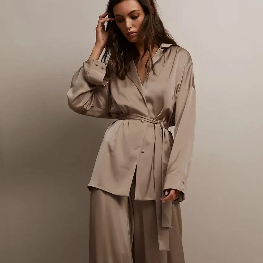 Silk-like Sleepwear Set Women&