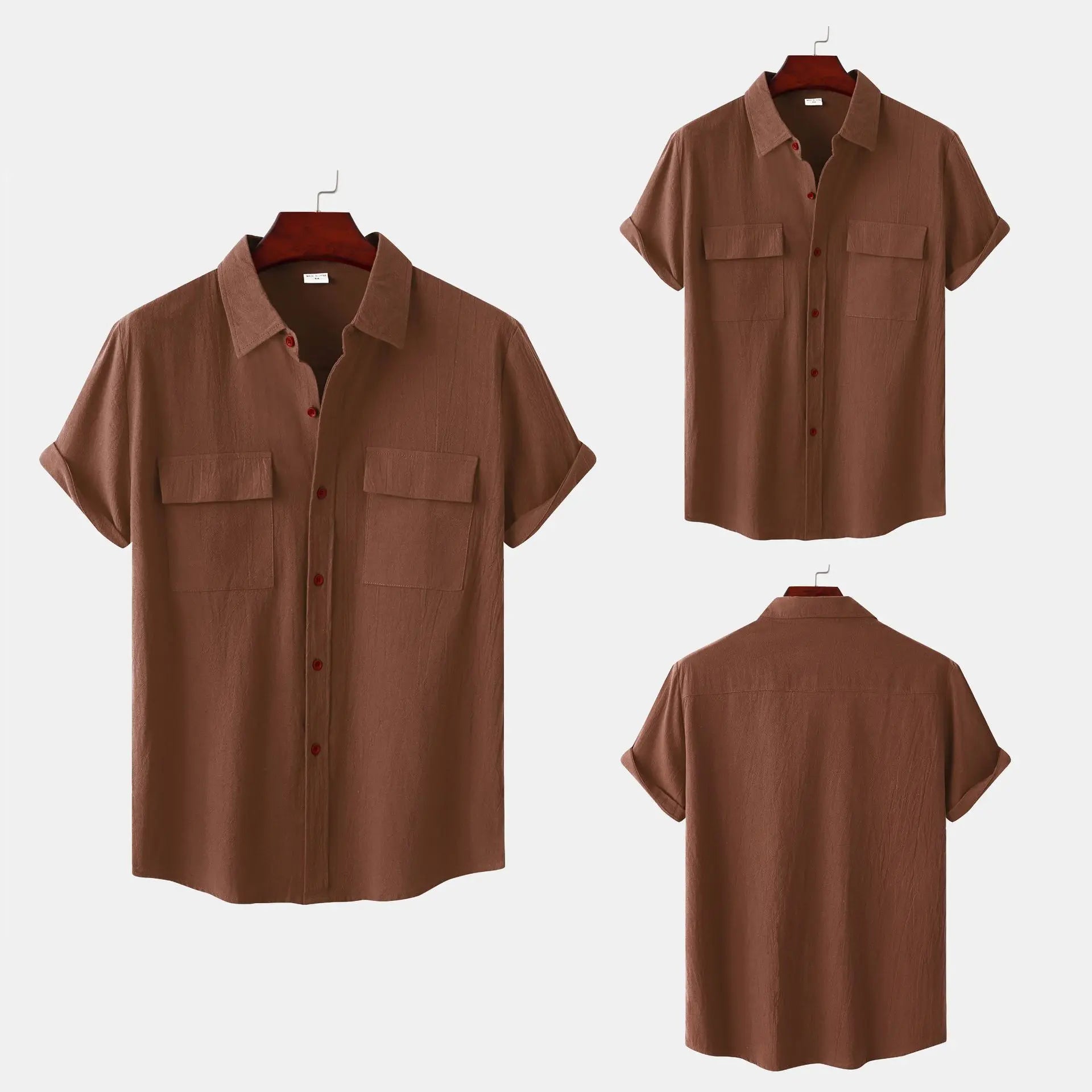 Turn Down Collar Men Shirts Solid Short Sleeve Shirts Single Breasted Casual Shirt Buttons Cardigan Sports Loose Breathable