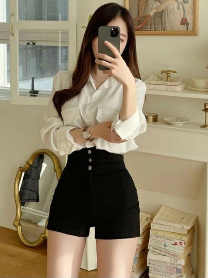 Shorts Women Classic Sporty All-match Slim Leisure Simple Holiday Faddish Streetwear Design Ulzzang Daily Solid Mature Folds New