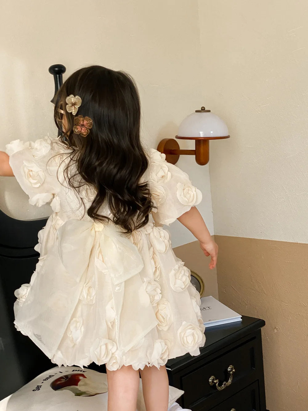 Children Clothing Korean Kids Clothes 2023 Spring and Summer Girls Flower Princess Dress Short Sleeve Sweet Cute Elegant Dress