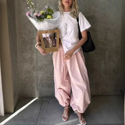 Women High Waist Wide Leg Linen Blend Casual Palazzo Pants
