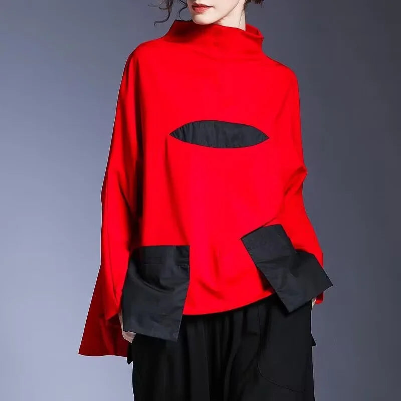 Hoodies Woman Clothing Woman Sweatshirts Autumn Loose High Neck Stitching Round  Coat Women&
