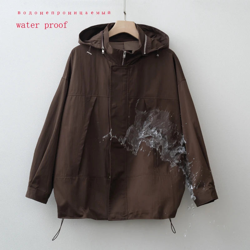 Women Fashion 2025 Fall / Autumn Water proof Elastic adjustable waist Female Jacket and Coat