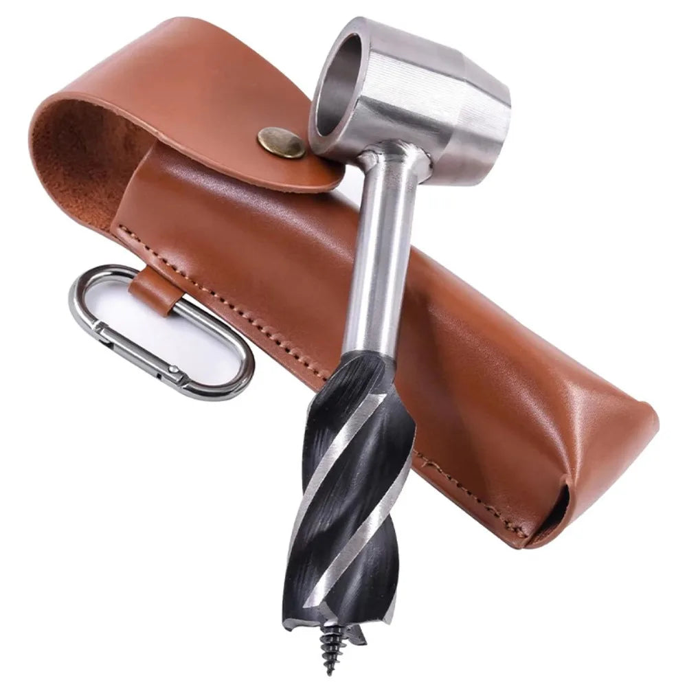 Outdoor survival tools, jungle woodworking hand drill, Scottish drill bit and handhole maker, with leather protective case.