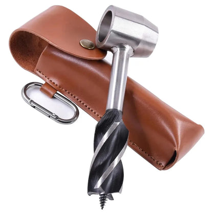 Outdoor survival tools, jungle woodworking hand drill, Scottish drill bit and handhole maker, with leather protective case.