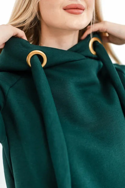 Women Fashion  New Loose Large Knitted Hooded Autumn Winter Long Dress Velvet Hoodie Dress Casual Dress Splicing Warm Dress