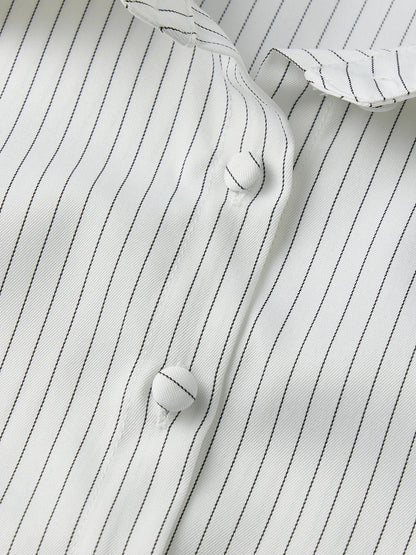 Women Button Down Slim Fit Striped Shirt Fashionable Summer Short Sleeve Turn Down Collar Tops for Casual Daily Wear
