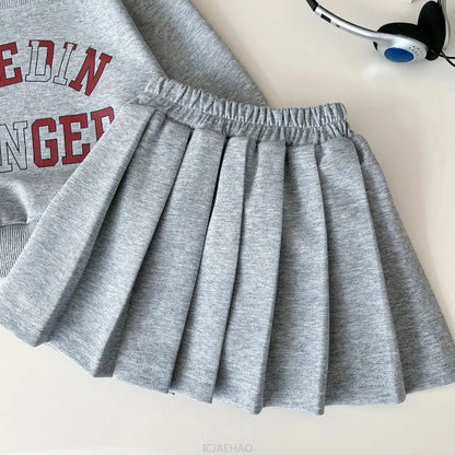 Teen Girl Clothes 2025 Kids SweatshirtsOutfits Korean Children Autumn Baby 2 Piece Clothing and Pleated Skirt Two Piece Sets